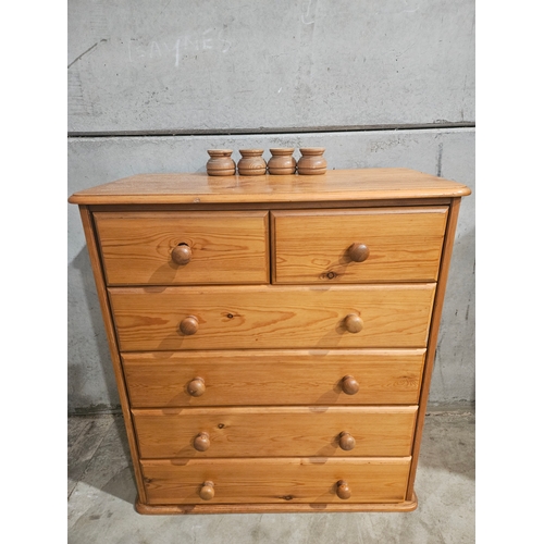 628 - 2 Pine Chest Of Drawers H93cm W90cm D40cm & Pine Bedside Drawers H50cm W44cm