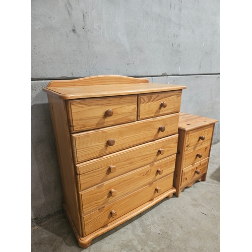 637 - Pine Chest Of Drawers H102cm W85cm D40cm & Pine Bedside Drawers