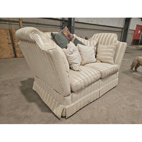 648 - Cream And Gold 2 Seater Settee & Pouffe