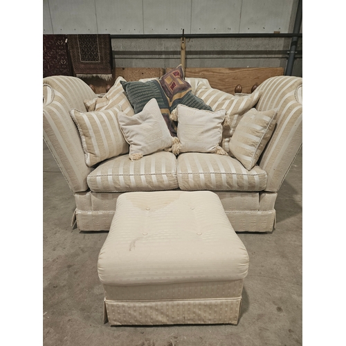 648 - Cream And Gold 2 Seater Settee & Pouffe