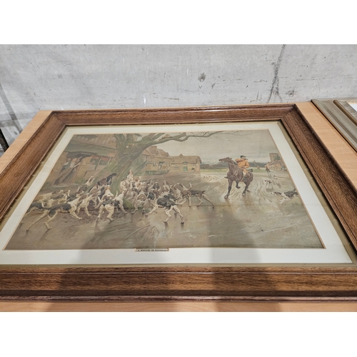 545 - Large Hunting Print In Oak Frame - A Refuge In Distress H78cm W103cm