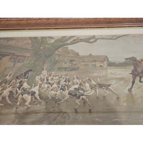 545 - Large Hunting Print In Oak Frame - A Refuge In Distress H78cm W103cm