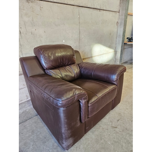 801 - Brown Leather 3 Seater Settee & Armchair