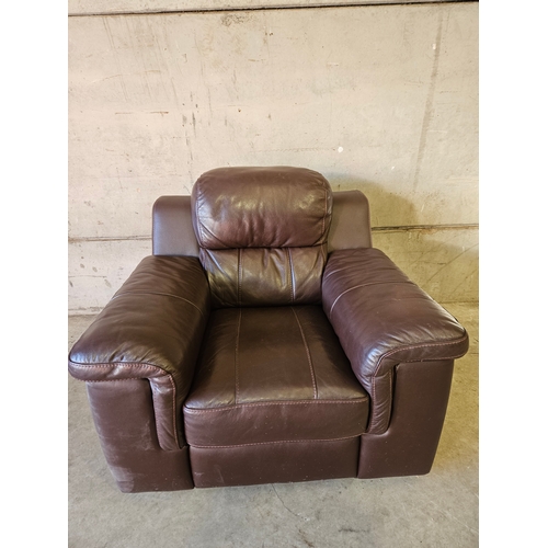 801 - Brown Leather 3 Seater Settee & Armchair