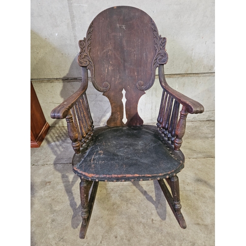 720 - Oak Leather Antique Rocking Chair