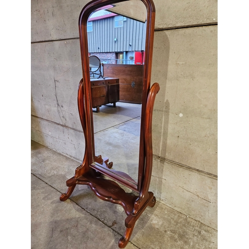 823 - Mahogany Cheval Mirror H168cm W76cm