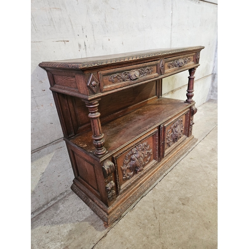 724 - Victorian Carved Oak Buffet H100cm W127cm D45cm