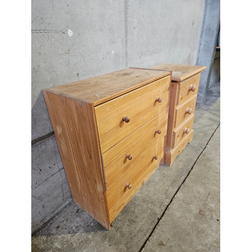 733 - Small Pine Chest Of Drawers H70cm W72cm D30cm & Pine Bedside Cabinet