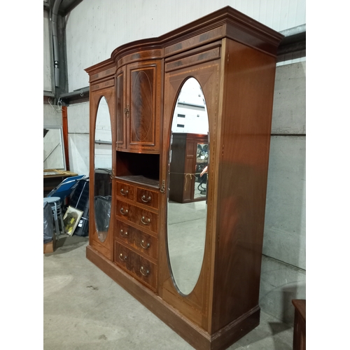 834 - Victorian Mahogany Inlaid Wardrobe H218cm W201cm D60cm