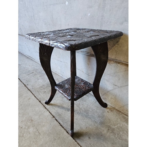 750 - Mahogany Carved Occasional Table H70cm W50cm D50cm