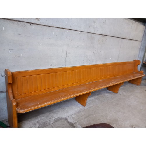 754 - Pitch Pine Church Pew L398cm W85cm