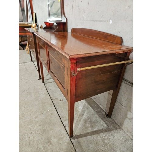 758 - Victorian Mahogany Inlaid Dressing Table H140cm W106cm D52cm & Washstand  H75cm W106cm D52cm