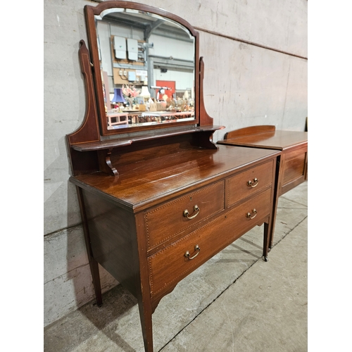 758 - Victorian Mahogany Inlaid Dressing Table H140cm W106cm D52cm & Washstand  H75cm W106cm D52cm