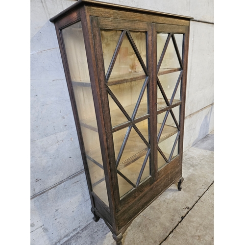 770 - Oak Glazed China Cabinet & Key H139cm W80cm D32cm