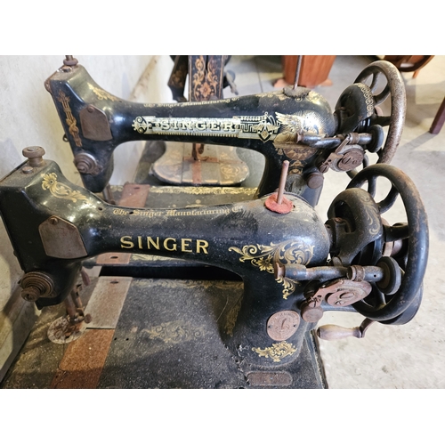 783 - Pine & Leather Form & 4 Vintage Sewing Machines