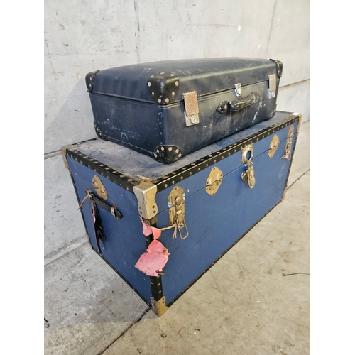 785 - Blue Canvas Trunk & Blue Canvas Suitcase