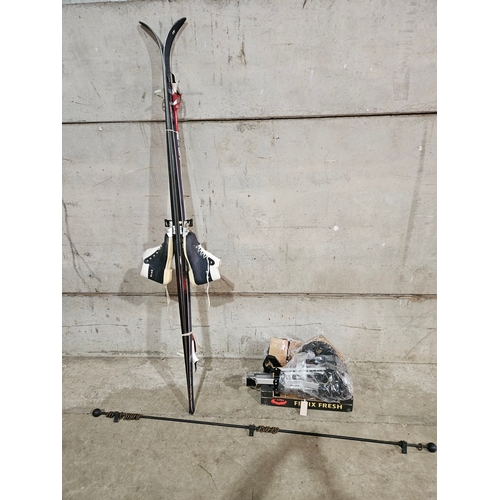 932 - Golf Trolley, A Pair Of Trak Telemark Skis, Boots & Poles, Metal Curtain Pole