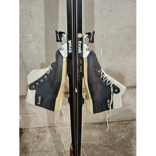 932 - Golf Trolley, A Pair Of Trak Telemark Skis, Boots & Poles, Metal Curtain Pole