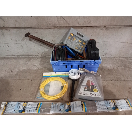 934 - Box Including Extension Reel, Karcher Pressure Washer Parts, Tools Etc