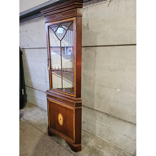 830 - Mahogany Inlaid Display Corner Cabinet H194cm W70cm