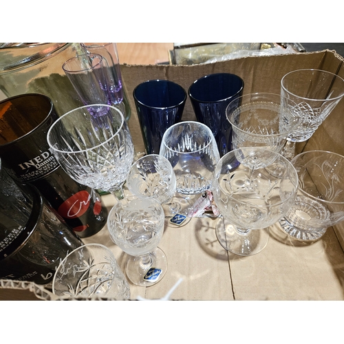 96 - Box Including Cut Glass Decanter, Whisky Glasses Etc