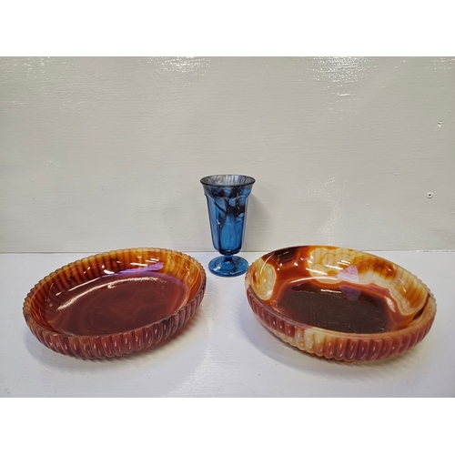 37 - 2 Coloured Glass Dishes,  Coloured Glass Vase & Assorted Glasses Etc