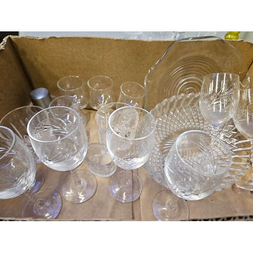 41 - Box Including Assorted Glasses, Bottles, Dessert Set Etc