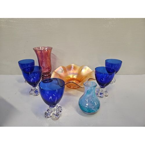 42 - Assorted Coloured Glass Vase, Dish, Glasses, Salts Etc