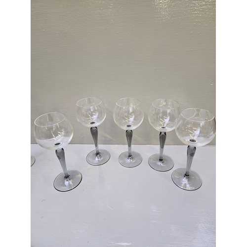 52 - Box Of 5 Grey Stemmed Wine Glasses, Jugs,  Etc