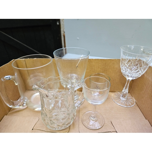 52 - Box Of 5 Grey Stemmed Wine Glasses, Jugs,  Etc