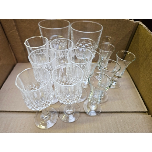 57 - 2 Cut Glass Decanters, 6 Wine Glasses, 6 Whisky Tumblers, 6 Sherry Glasses Etc