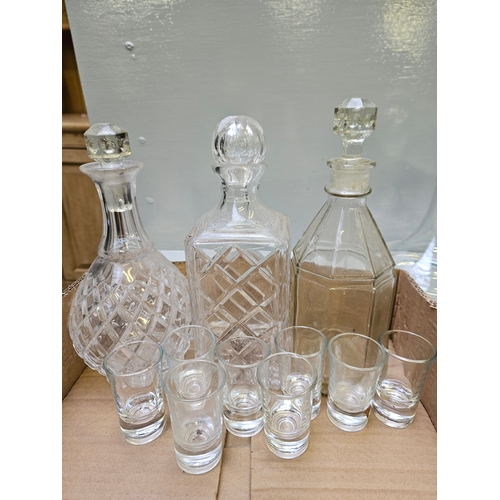 61 - Ship's Decanter, 4 Others & 8 Shot Glasses