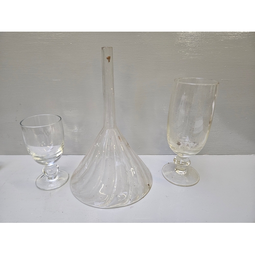 64 - Large Glass Funnel, Celery Jar, Glass Centre Pieces Etc