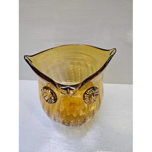 65 - Topaz 'Owl' Glass Vase 27cm