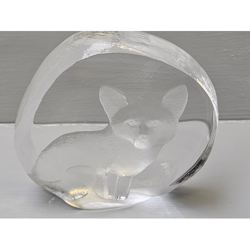 72 - Mdina Glass Paperweight & Glass Fox Paperweight