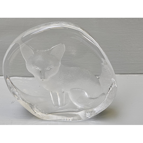 72 - Mdina Glass Paperweight & Glass Fox Paperweight