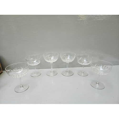 75 - Carnival Glass Dish, 6 Cocktail Glasses, Domed Display Cabinet