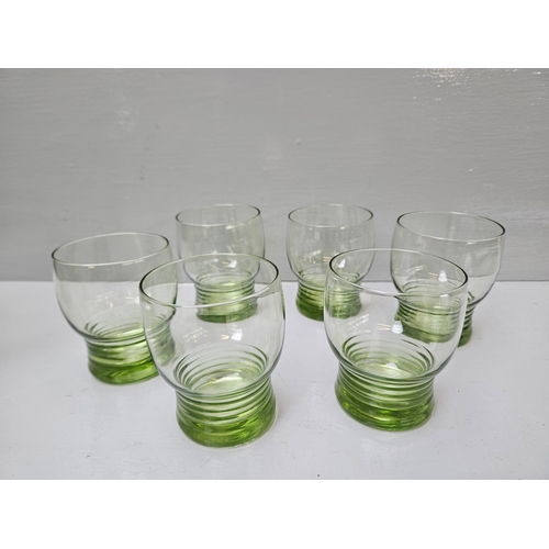 79 - 7Pc Vintage Art Deco Green Glass Water Set & 4 Green Glass Tumblers