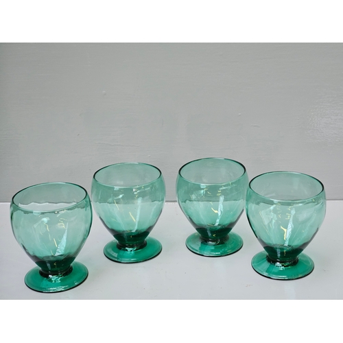 79 - 7Pc Vintage Art Deco Green Glass Water Set & 4 Green Glass Tumblers