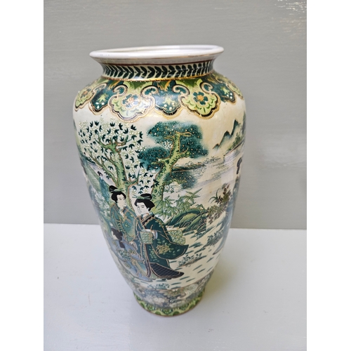 90 - Tall Green Gold Oriental Vase H35cm