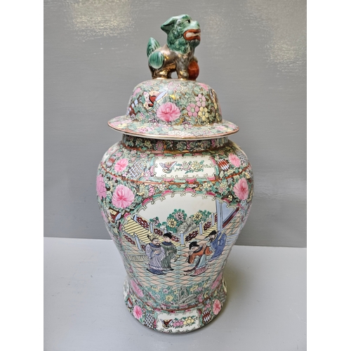 97 - 2 Oriental Foo Dog Lidded Vases H51cm