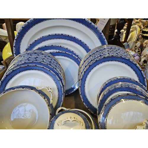 128 - 45Pcs Burleigh Blue & White Dinnerware