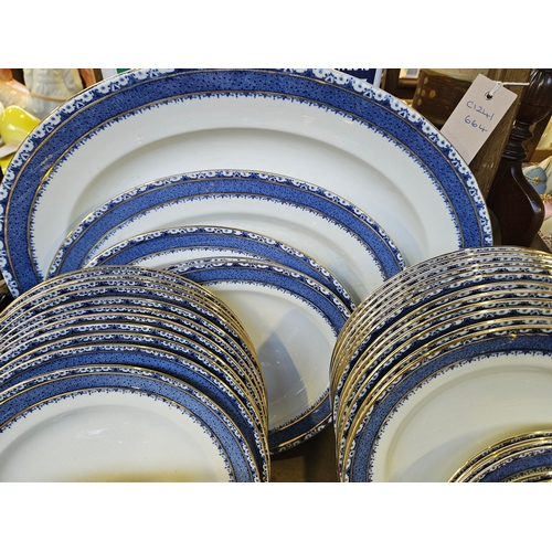 128 - 45Pcs Burleigh Blue & White Dinnerware