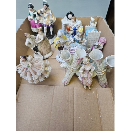 141 - Box Including Assorted Miniature Staffordshire Figurines Etc