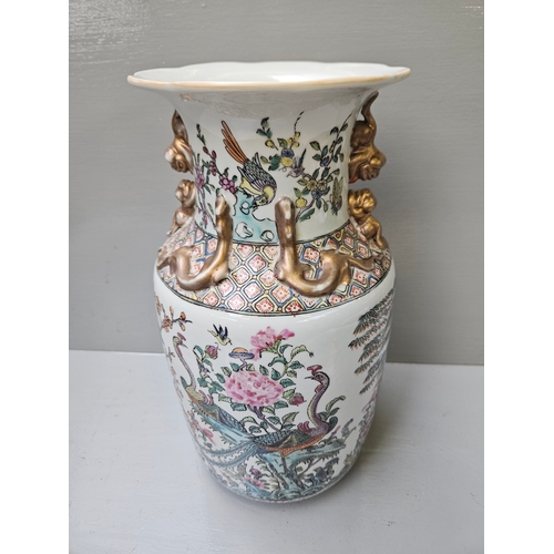 145 - Oriental Mantel Vase H37cm (Hole In Bottom)