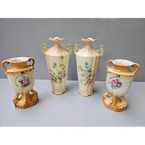 150 - 2 Pairs Of Hand Painted Mantel Vases