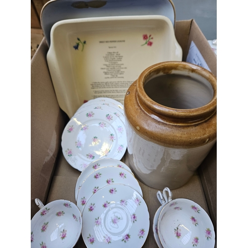 164 - Box Including Part Tea Set, 2 Casserole Dishes, Cream Jar Etc