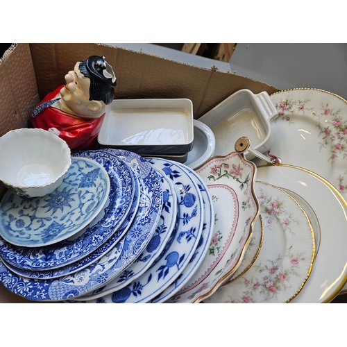 166 - Box Including Assorted Cake Plates, Wall Plates Etc