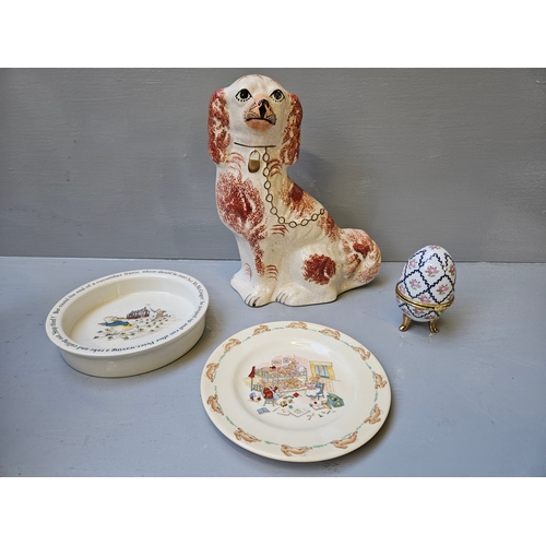 170 - Box Including Blue & White Rington's Ware, Staffordshire Dog, Bunnykins Plate Etc