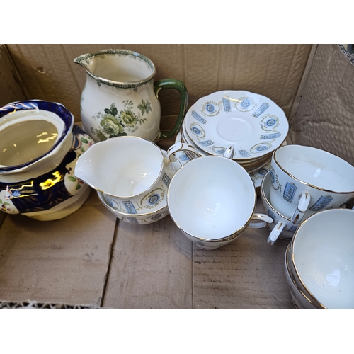 173 - Box Including Ever-Hot Teapot, 2 Crown Ducal Jugs, Part Tea Set Etc